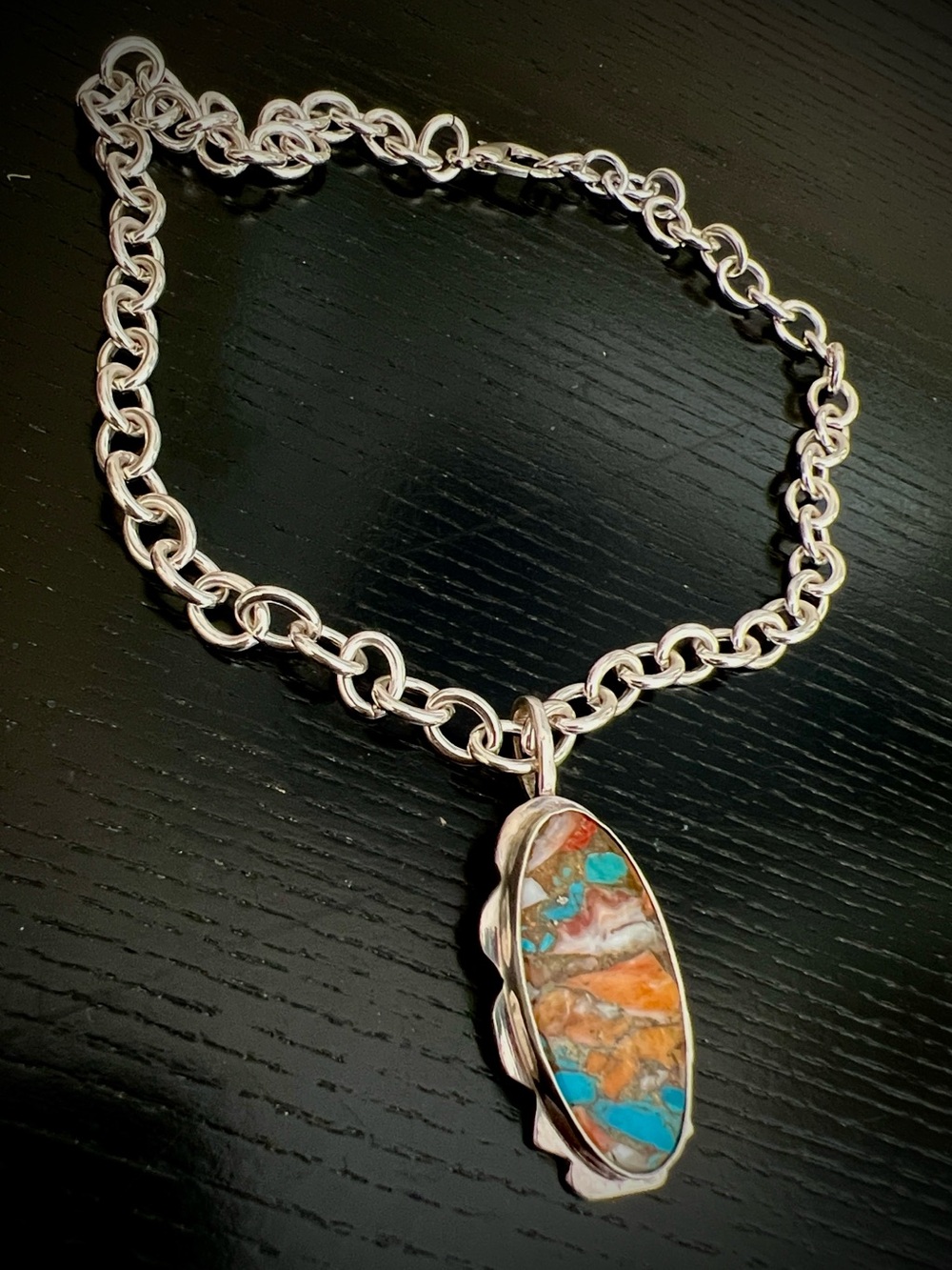 Sterling silver oyster, copper turquoise necklace